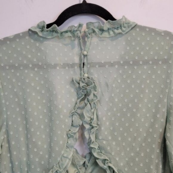 Shein Polka Dot Print Shirred Waist Layered Ruffle Hem Key hole Back Dress - Picture 8 of 10